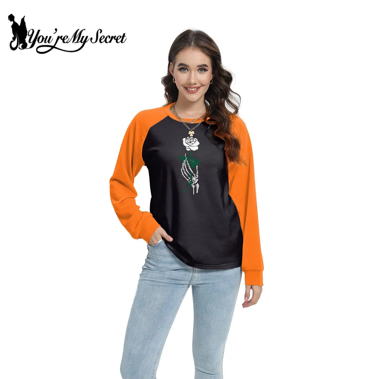 Você é meu segredo-Halloween feminino camiseta engraçada com impressão dos desenhos animados, festa de feriado, tops soltos, hoodies casuais em gola redonda