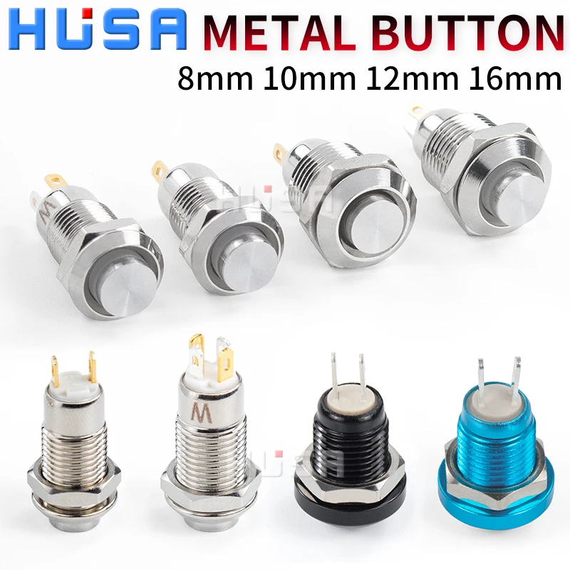 8 10 12 16 mm Waterproof Metal Push Button Switch LED Light Self-locking/Latching Self-reset 3 6 12 24 110 220V high head