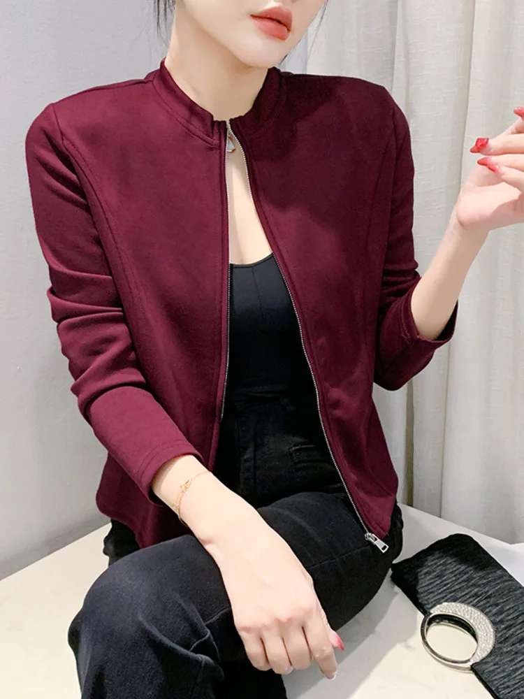 Solid Color Simple Autumn New Jacket Women's Zipper Commuting 2025 Personality Fashion Versatile Temperament Elegant Long