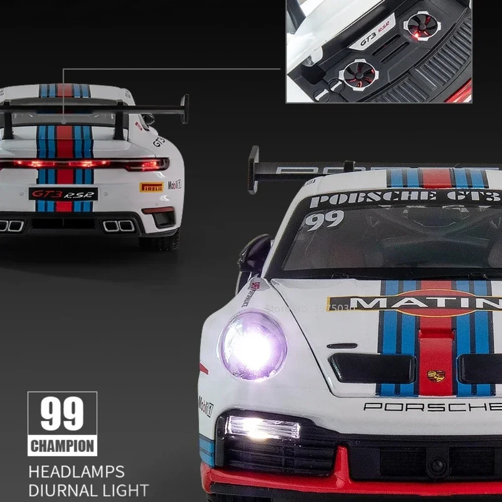 1:24 liga porsche 911 gt3 rsr carros esportivos diecast modelos em miniatura brinquedo com luz de som puxar para trás veículo meninos coleção presentes