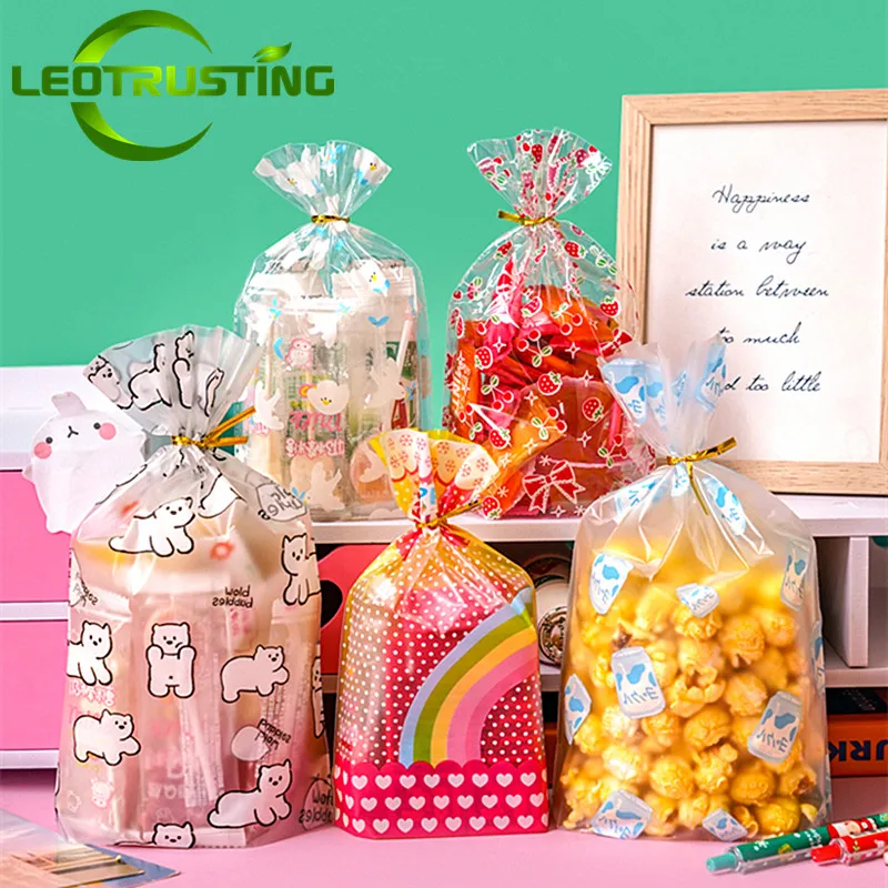 DIY 50pcs Bags+Gold Wires Open Top Gifts Pouches Stand Up Birthday Wedding Party Bakery Cookies Snacks Biscuit Candy X-mas Bag