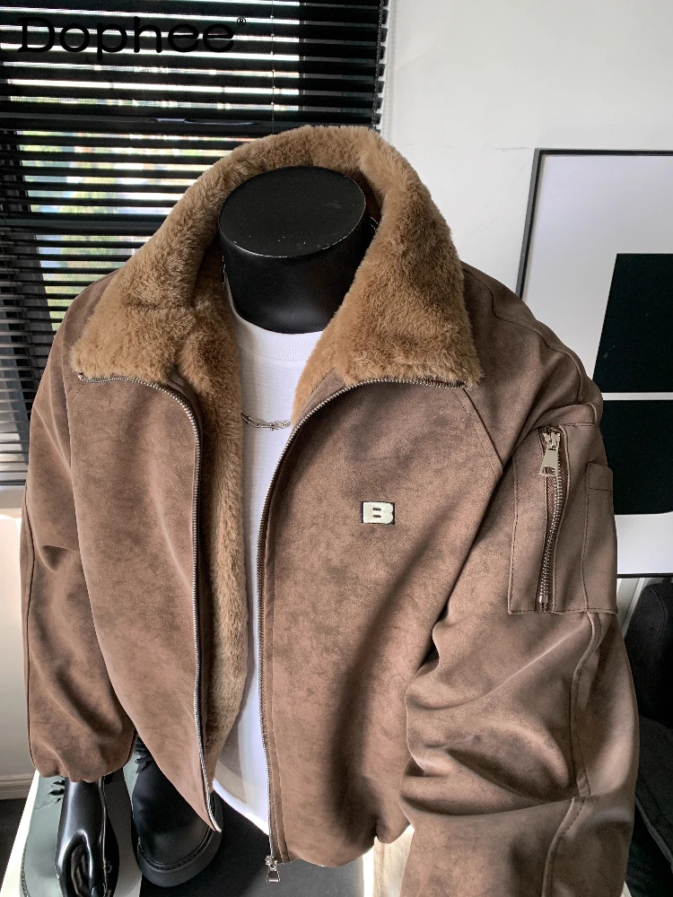 

Men's Retro Faux Leather Jackets 2025 Winter New Thickened American Style Stylish Men's Parkas Solid Color Faux Leather Coats