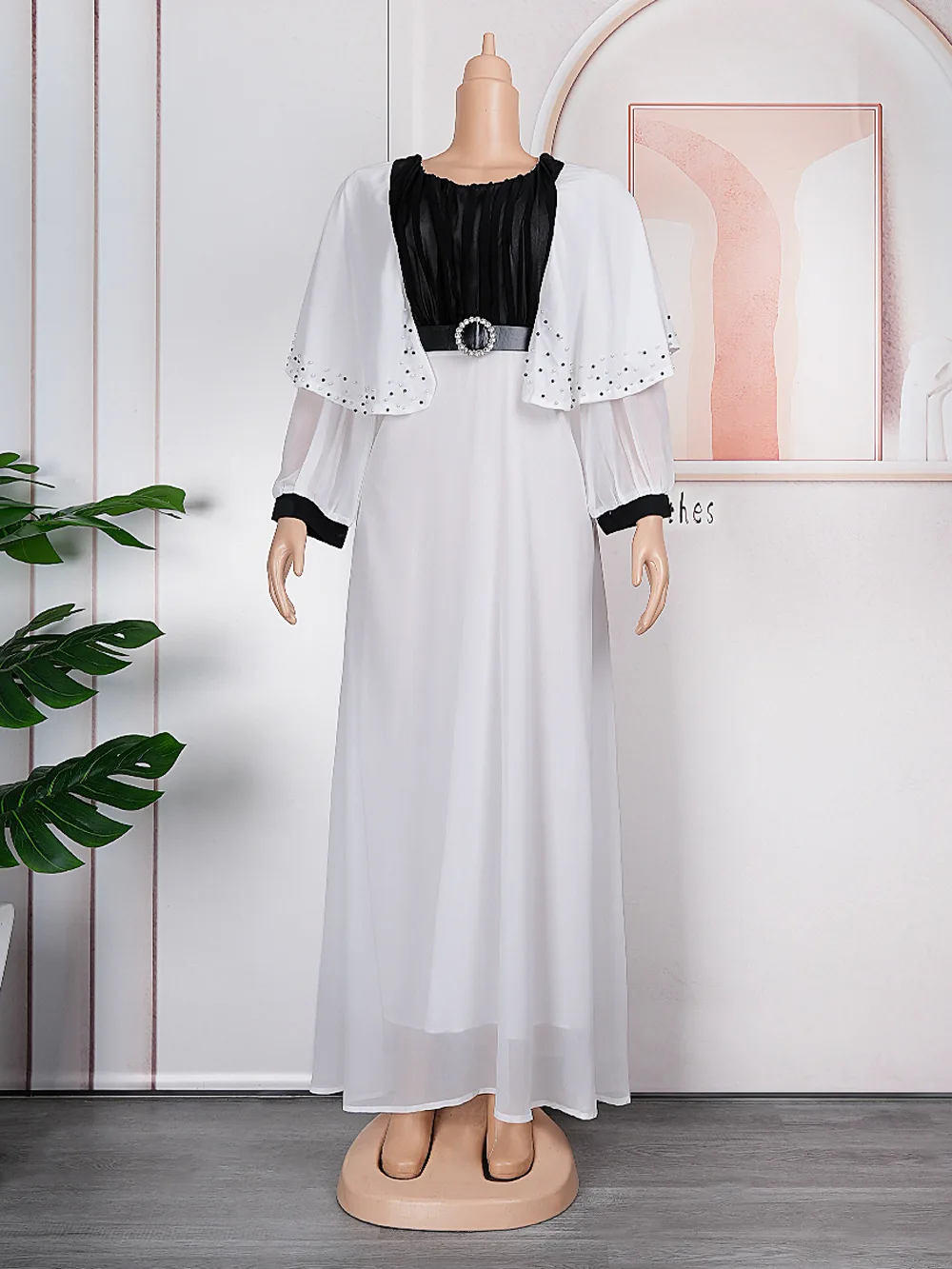 Plus Size Fashion Women Dress Loose Long Sleeve Patchwork Round Neck High Waist Western Style Lady Dress For Autumn Winter 2023