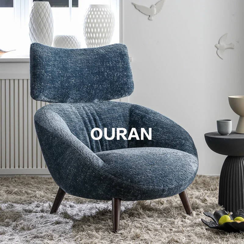 Freizeitstuhl, Wohnzimmerstoff, hohe Rückenlehne, blauer Einzelsofastuhl