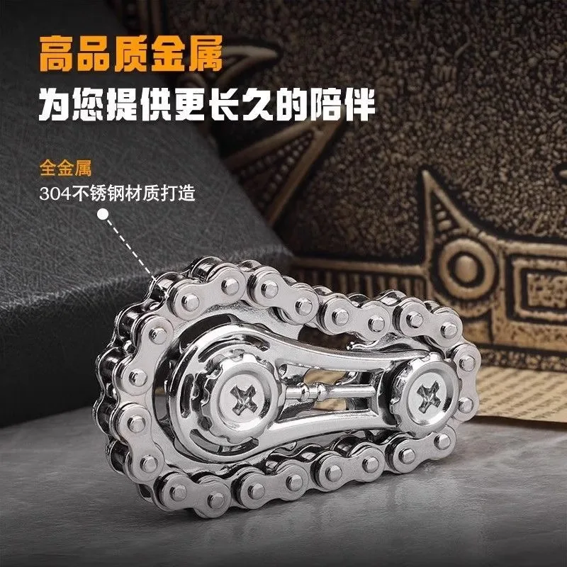 Catena per ingranaggi Catena per bici Fidget Spinner Giocattolo antistress in metallo per bambini Adulti - Spinner a mano EDC per l'ansia, utilizzare un regalo di messa a fuoco fredda