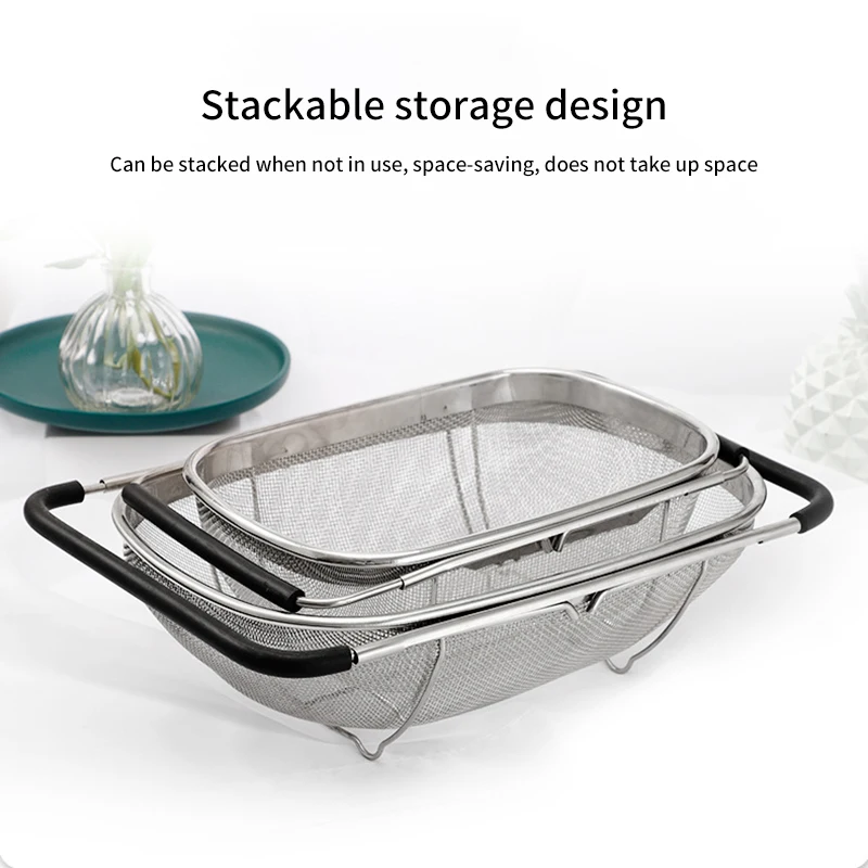 Kitchen Sink Drainer New Retractable Stainless Steel Kitchen Filter Storage Basket Vegetable And Fruit Storage Kitchen Supplies