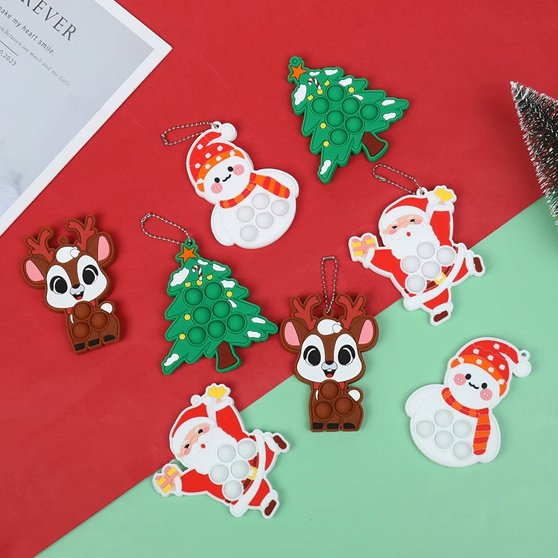 1-10 قطعة عيد الميلاد البوب سلاسل المفاتيح سيليكون فقاعة قلادة شجرة عيد الميلاد الحلي الاطفال السنة الجديدة حفلة هدية تفضل ضغط المفاتيح