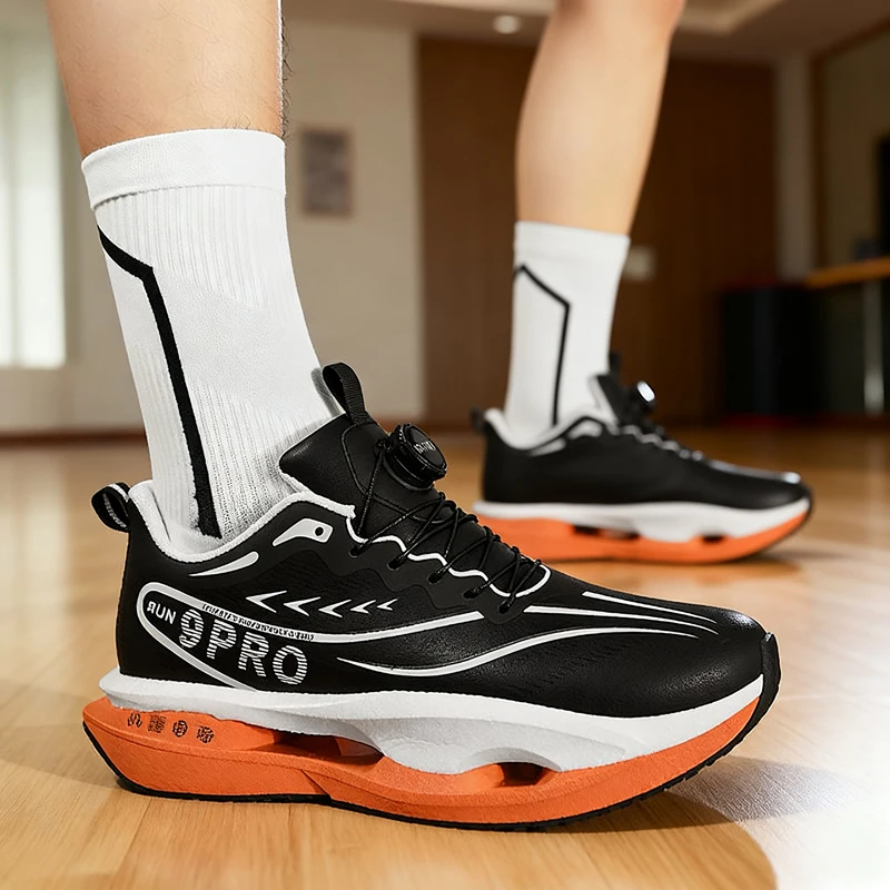 

Men's PU Sports Shoe Sneakers Carbon Plate Running Shoes Male Marathon Racing Shock-absorbing Athletics Training Shoes for Women