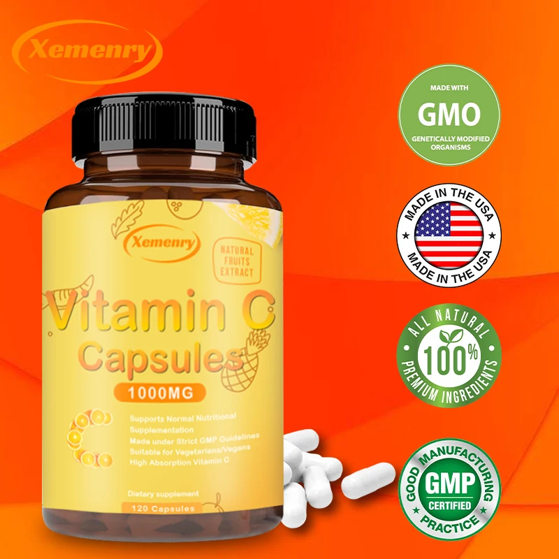 

Vitamin C Capsules 1000mg - Boosts The Immune System, Promotes Collagen Production, Benefits Skin Health, Antioxidant Supplement