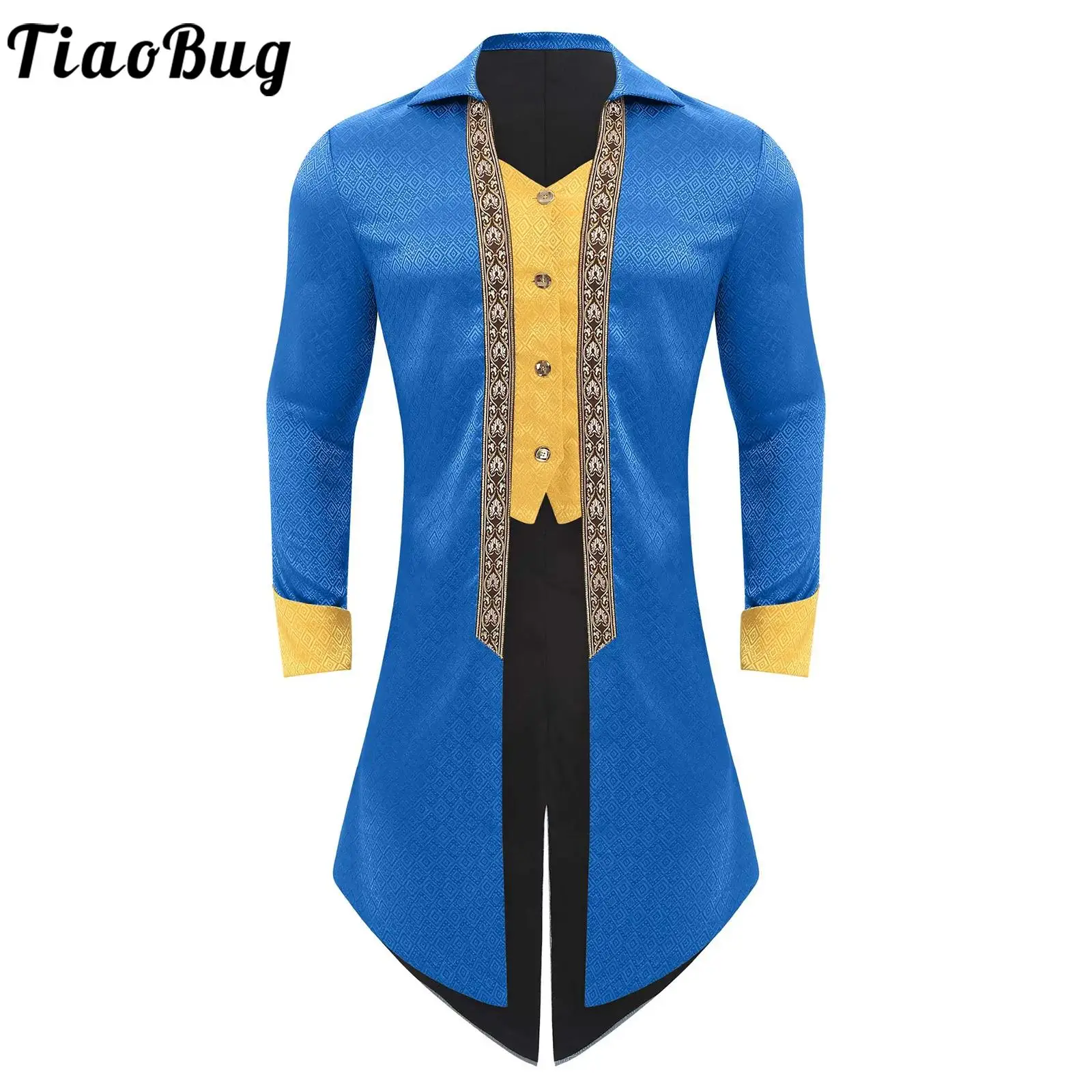 

Men Vintage Jacquard Tailcoat Medieval Prince Halloween Fancy Dress Costume Long Sleeve Color Block Tuxedo Jacket Cosplay Coat