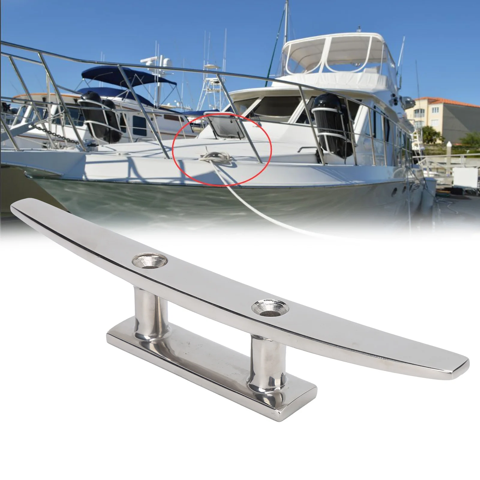 10in Low Flat Dock Cleat 2 Hole Deck Rope Holder OEM Tie Down 316 Stainless Steel Accessory for Boat Yacht Part view 6