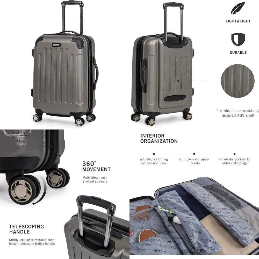 

Kenneth Cole REACTION Renegade Expandable 8-Wheel Spinner Light Hardside Suitcase, Silver, 20-Inch, Carry-On
