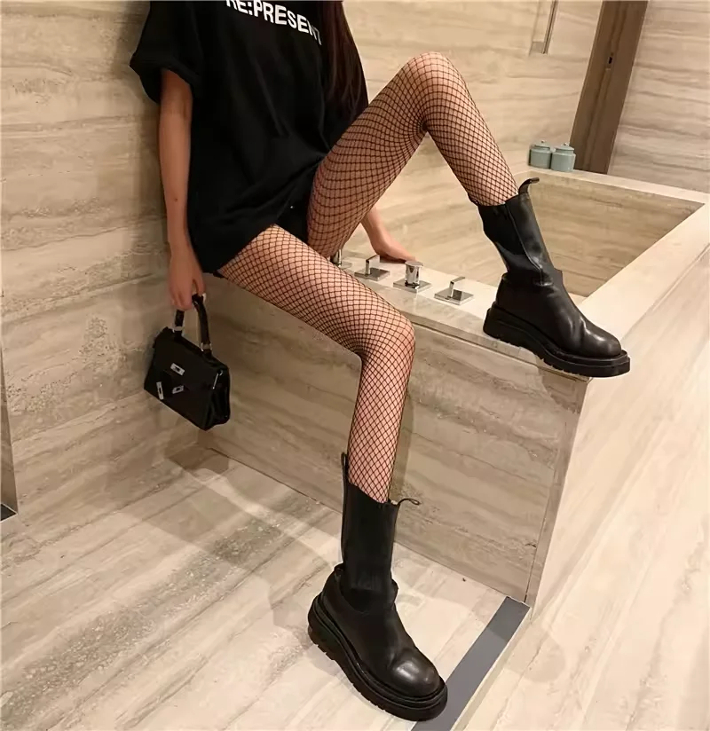 Women Hollow Out Long Sexy Fishnet Stockings Pantyhose Mesh Stockings Lingerie Skin Thigh Lolita JK Fishnet High Waist Hosiery