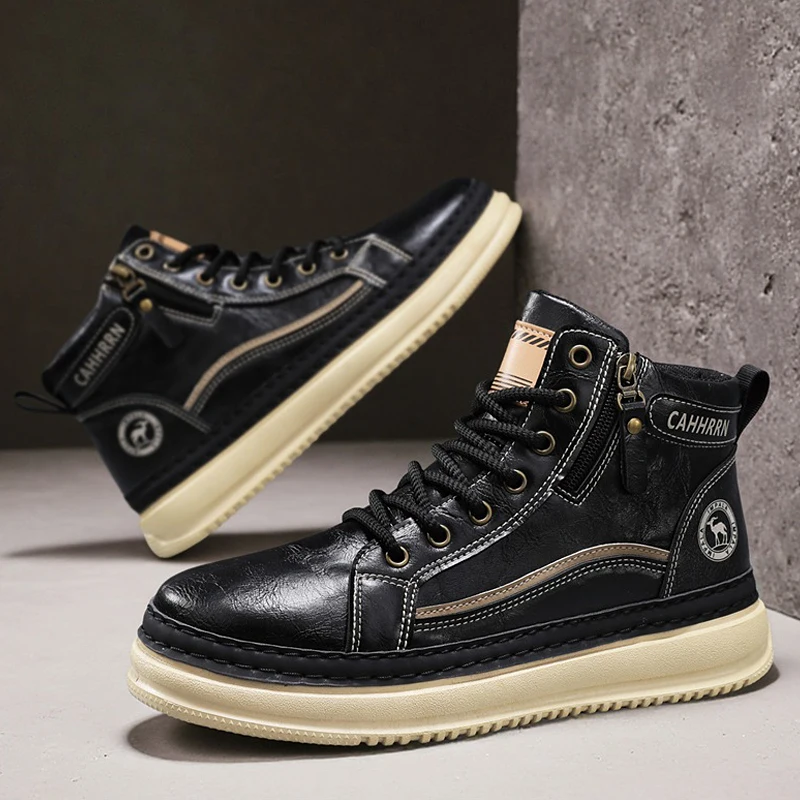 남성용 하이탑 스포츠 신발 겨울 신상 패션 레트로 아웃도어 여행 매칭 레이스업 표면 신발 편안한 캐주얼 스니커즈