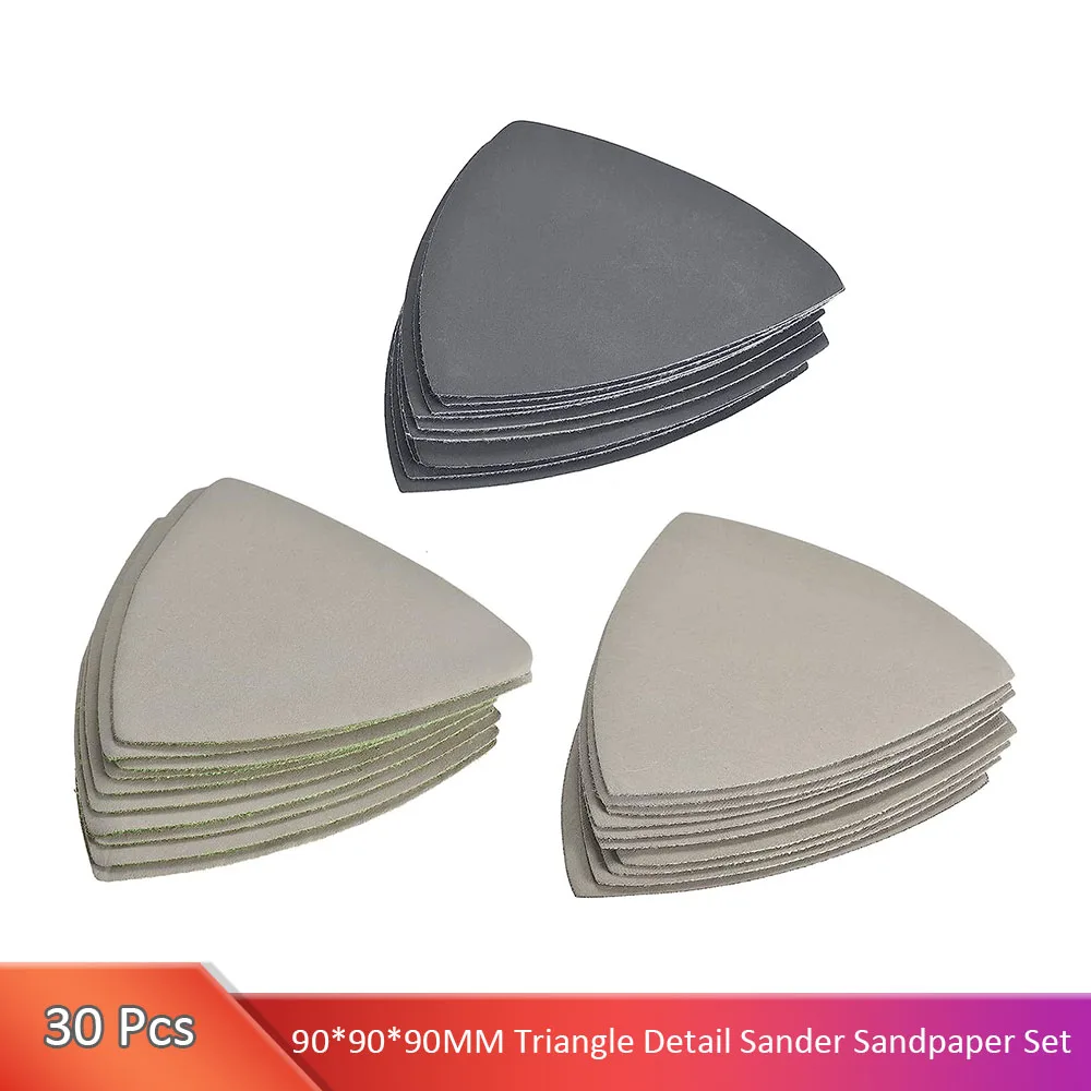 

Triangle Detail Sander Sandpaper Set 2500/3000/4000 Grit 90*90*90MM 3-1/2 Inch Hook and Loop Silicon Carbide Sanding Pads 30 Pcs