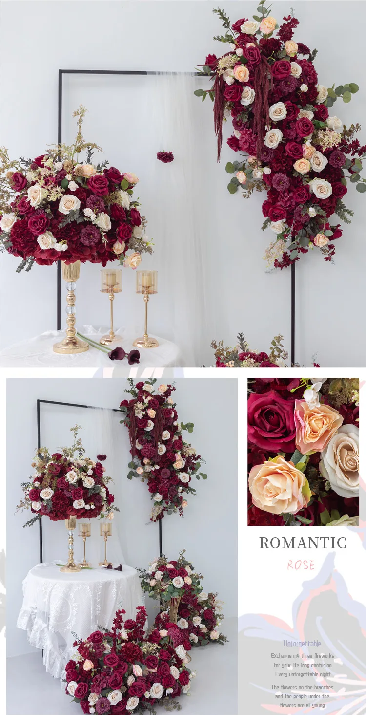 80CM Tiefrote Künstliche Blumenkugel Hochzeits-Hintergrundbogen Blumenarrangement Tischdekoration Event-Party-Dekor für den Großhandel – Detail 10