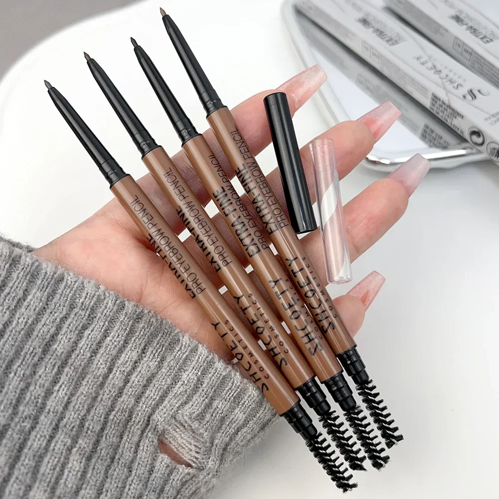 Ultra-fine Eyebrow Pencil for Beginners 4 Colors Waterproof Lasting Non-fading Anti-sweat Eyebrow Pen with Brush Makeup Tools