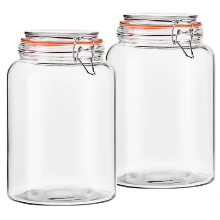 Wide Mouth Glass Jars, Airtight Leakproof Canisters with Lids, Clear Food Storage Containers for Pantry Kitchen, Great for Flou