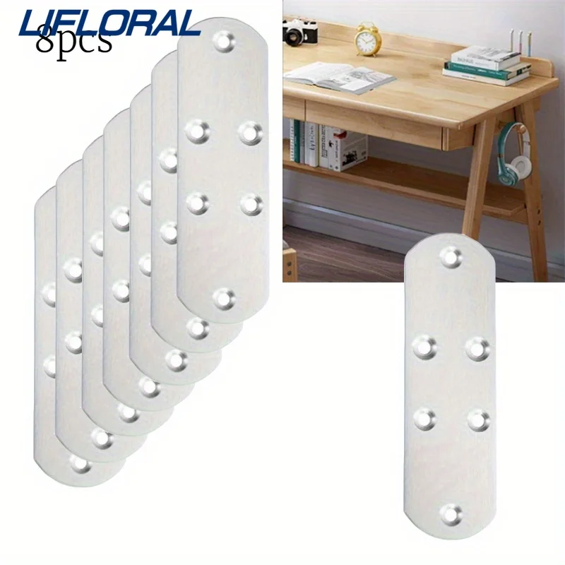 

8pcs Stainless Steel DIY Brackets Flat Corner Brace Plates Metal Repair Plates for Wood Fixing Connector Fixing Brackets