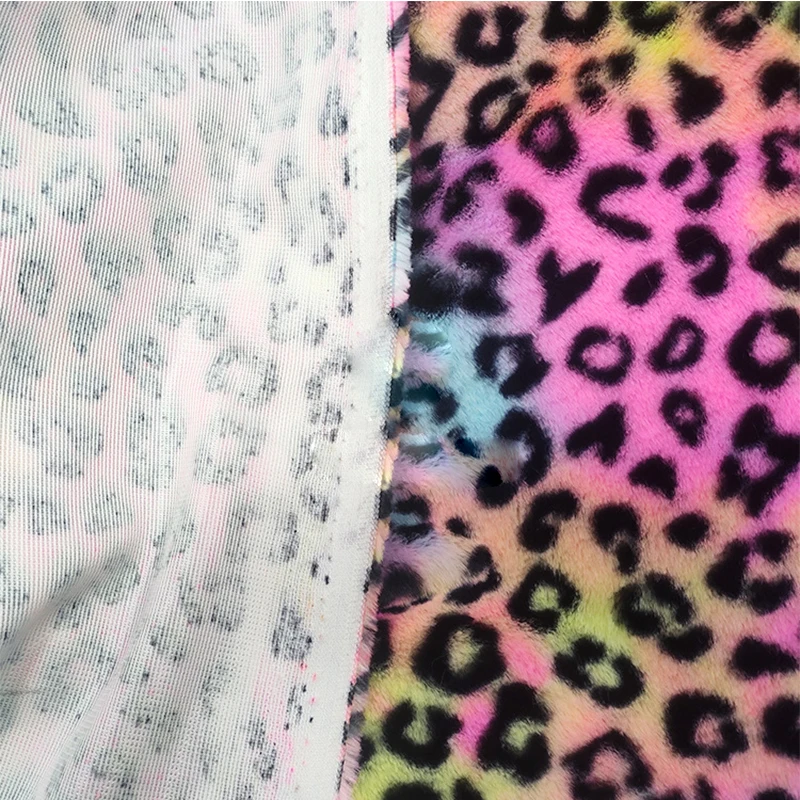 Faux Rabbit Hair for Sewing Clothing, Rabbit Down Plush, Iridescent Gradient, Colorful Leopard Print, DIY Textile