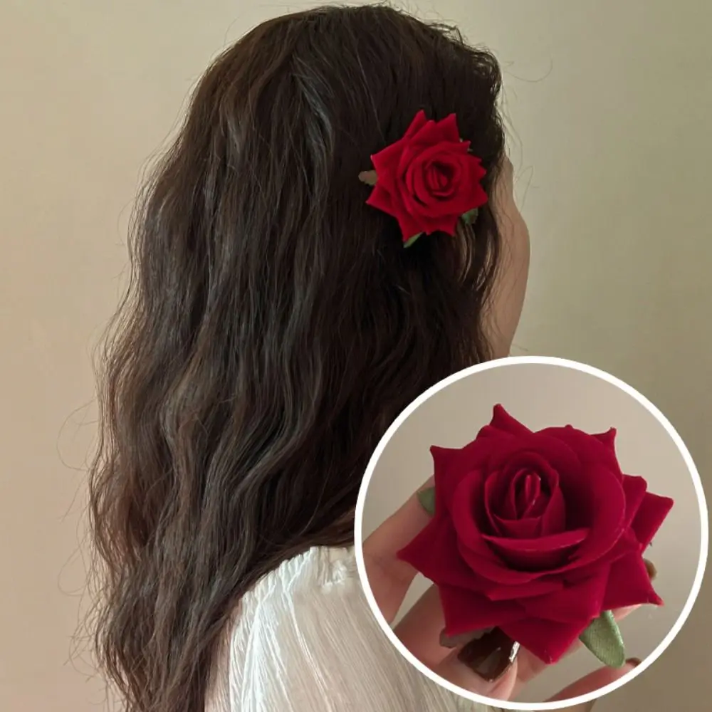 

New Vintage Flower Hair Clips Fairy Headwear Red Rose Hairpin Hair Accessories Headdress Side Clip Girls