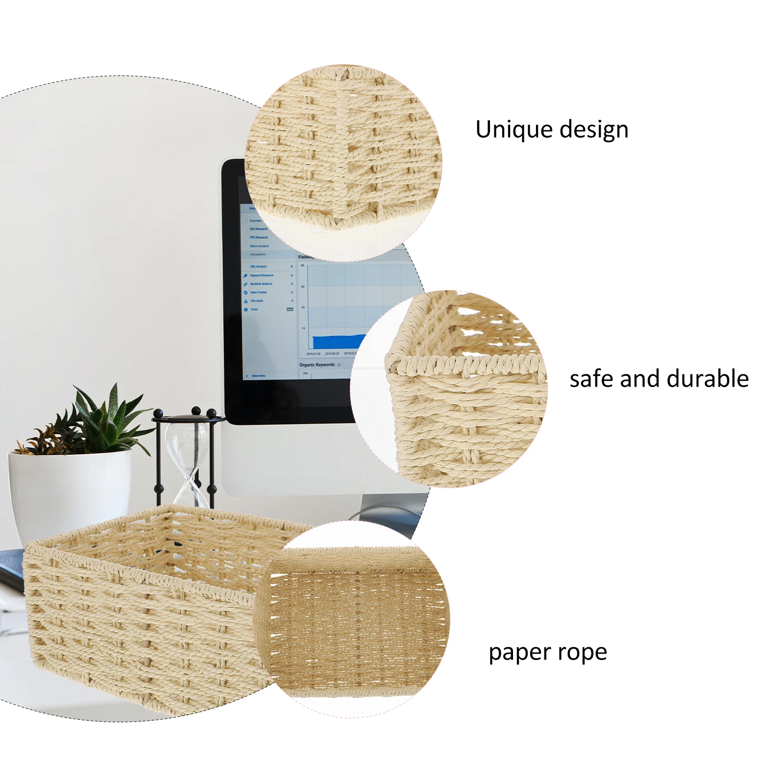 

Collapsible Woven Storage Basket Paper Rope Foldable Laundry Decorative ganizer Small Basket Sundries Box Household
