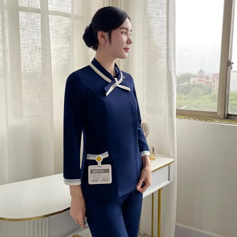 

Women Solid Color Minimalist Nurse Working Clothes Top and Pants Set Comfortable Breathable Fashion Hospital Uniform