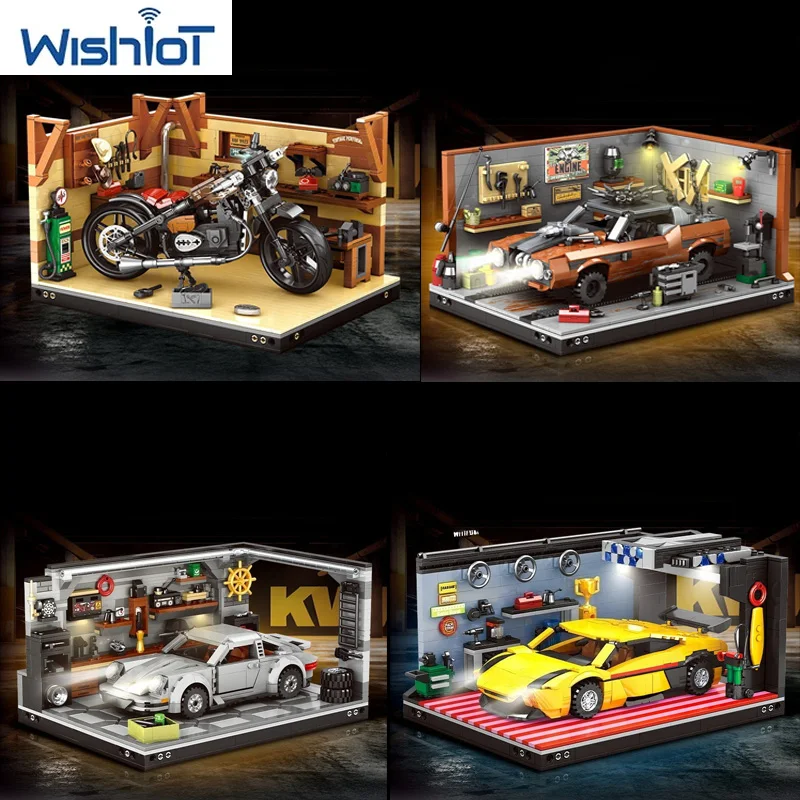 

Garage Scene Motorcycle/Sports Car Model Building Blocks Auto Repair Shop Boys Assembly Collectible Education Toys Bricks Gifts