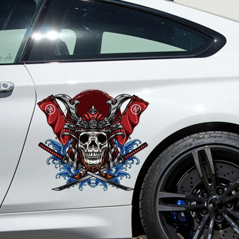 

Татуировка черепа самурая, большие автомобильные наклейки и наклейки, наклейки на кузов автомобиля, боковые наклейки, водонепроницаемые виниловые наклейки для автомобиля