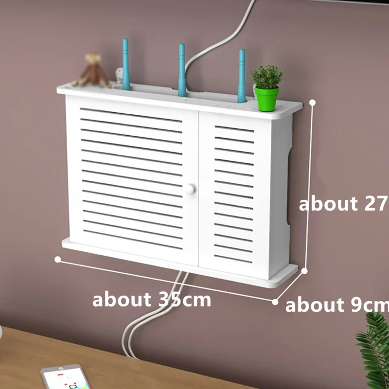 Wireless Wifi Router Shelf Storage Box Wall Hanging Wood-Plastic Organizer Box Cable Power Bracket Organizer Box DIY Home Decor