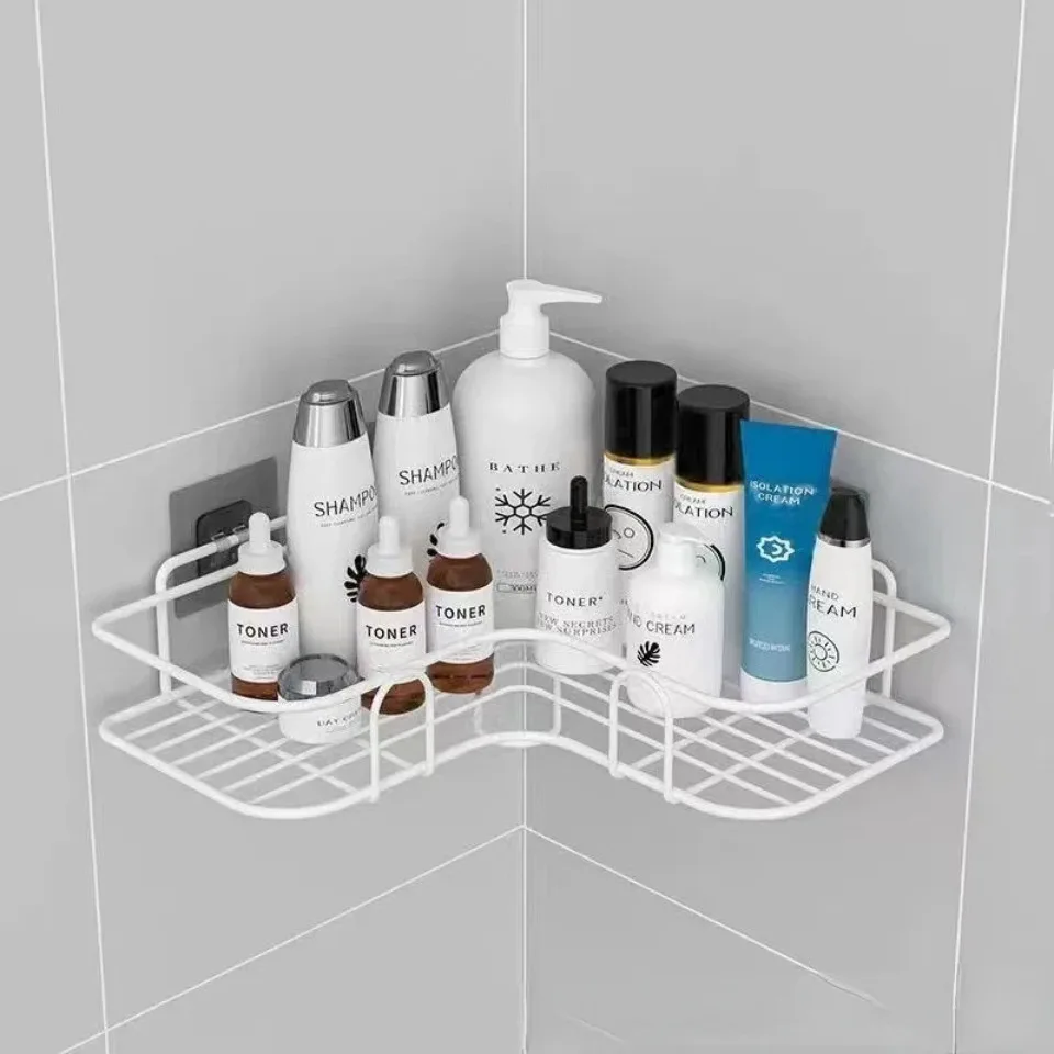 Bathroom wall mounted perforation-free triangle storage rack kitchen storage rack Triangle rack in the corners of the bathroom