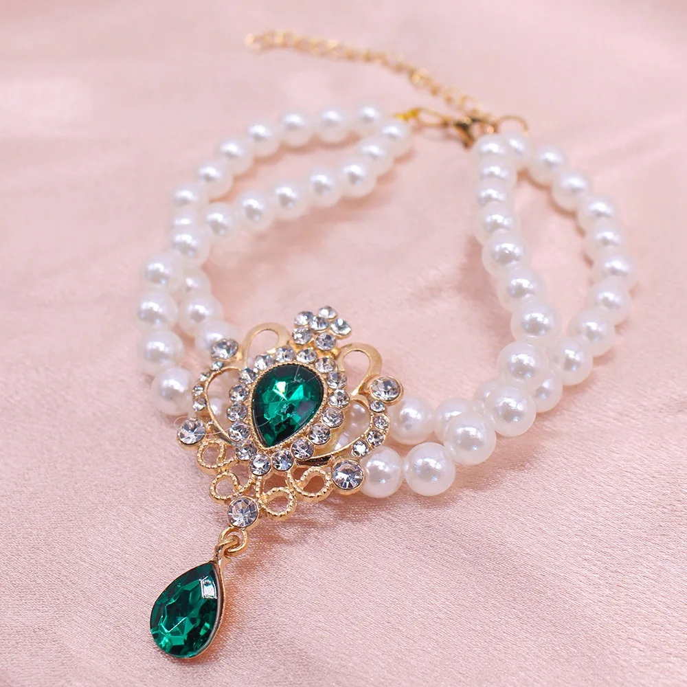 Faux Pearl Double-Row Pet Necklace, Double-Layer Cat Dog Collar Accessories for Small Pets