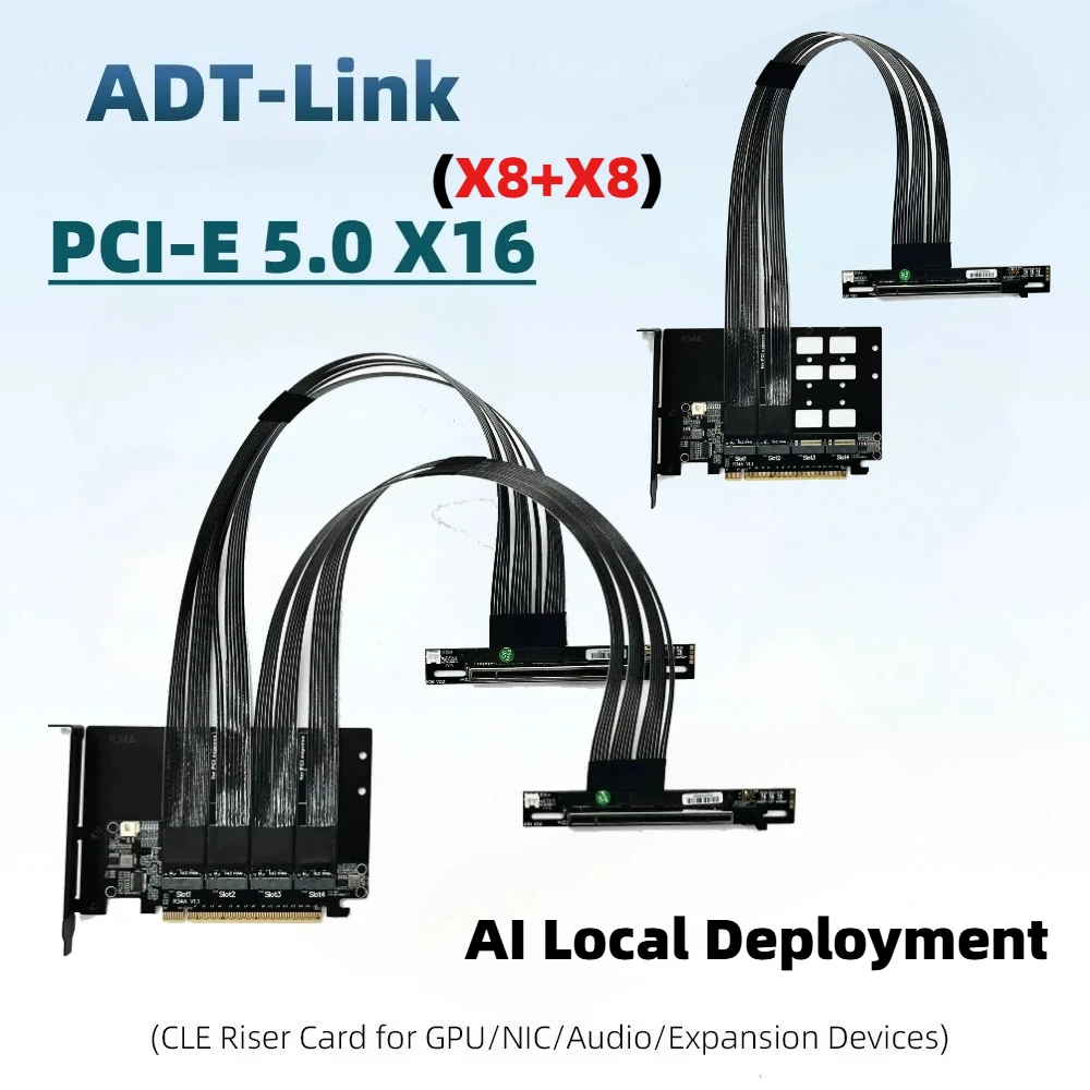 90 Degree PCI-E 5.0 X16 to M.2 NVMe Split Extension Cable M.2 NVMe Solid State Drive SSD PCIe 16x 5.0 Gen 5 4-Disk Split Adapter