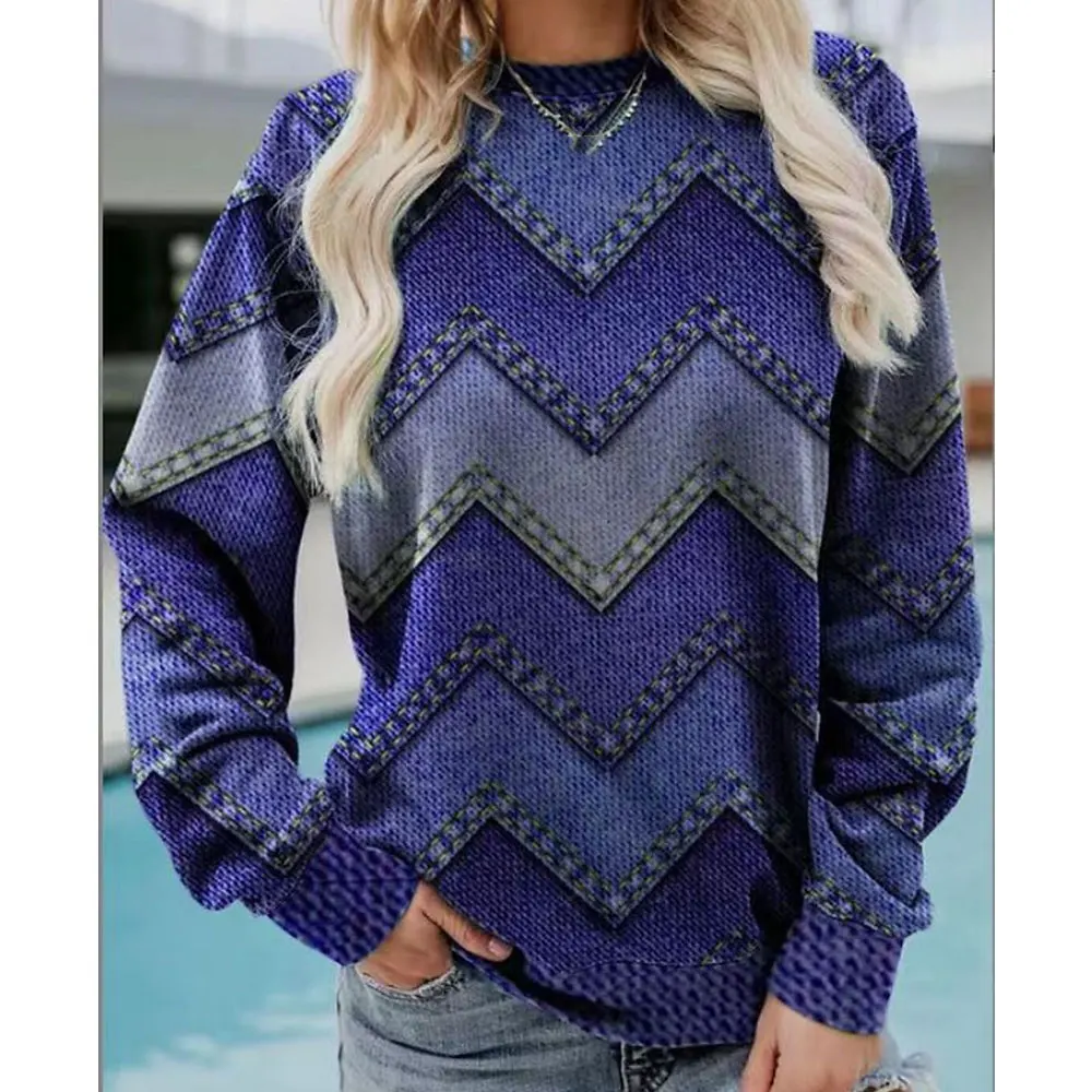 

Women's Fashionable Retro Street Casual Round Neck Loose Long Sleeved Sweatshirt Ladies Casual Top Tee Woman Clothes