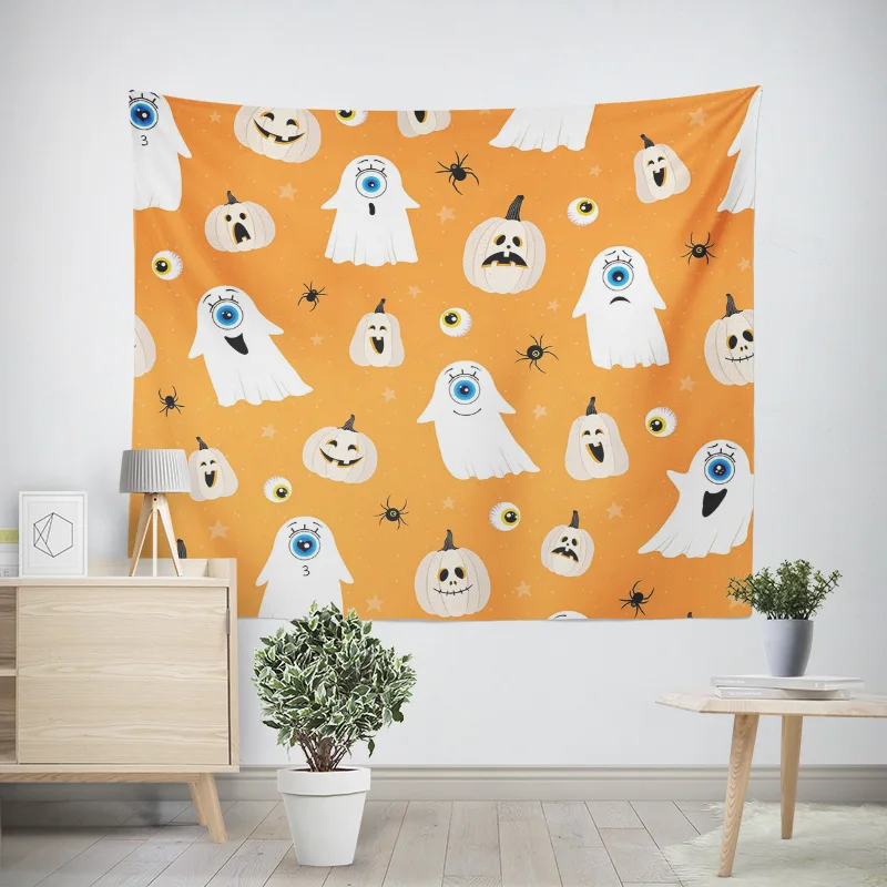 Home decoration modern room decor items wall tapestry aesthetic bedroom wall art large fabric happy Halloween Autumn Pumpkin