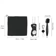 1 Pc Black Golf Towel Microfiber Waffle Pattern Golf Towel (30*30cm, 12*12in ) | Club Groove Cleaner Brush | Foldable Divot Repa 5