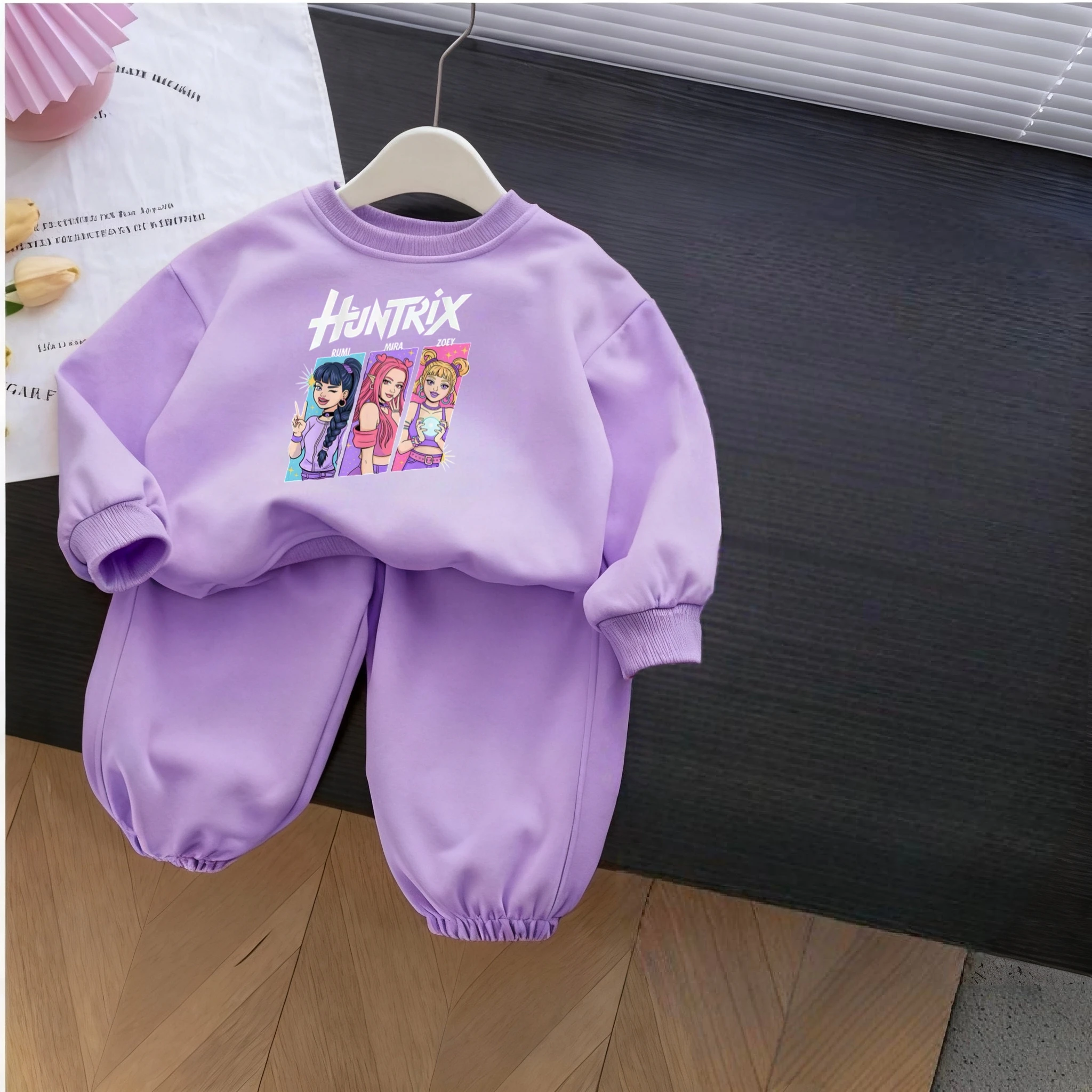2025's سخونة K-POP Huntrix الدعاوى بلوزات مجموعات طويلة الأكمام البلوز ملابس كاجوال طفل بلايز + السراويل الخريف الربيع الملابس