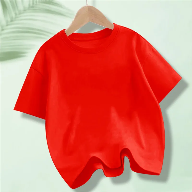Kinder-Baumwoll-Kurzarm-T-Shirt für Kinder im Sommer, einfarbig, Rundhals-Tops für Jungen und Mädchen – Detail 8