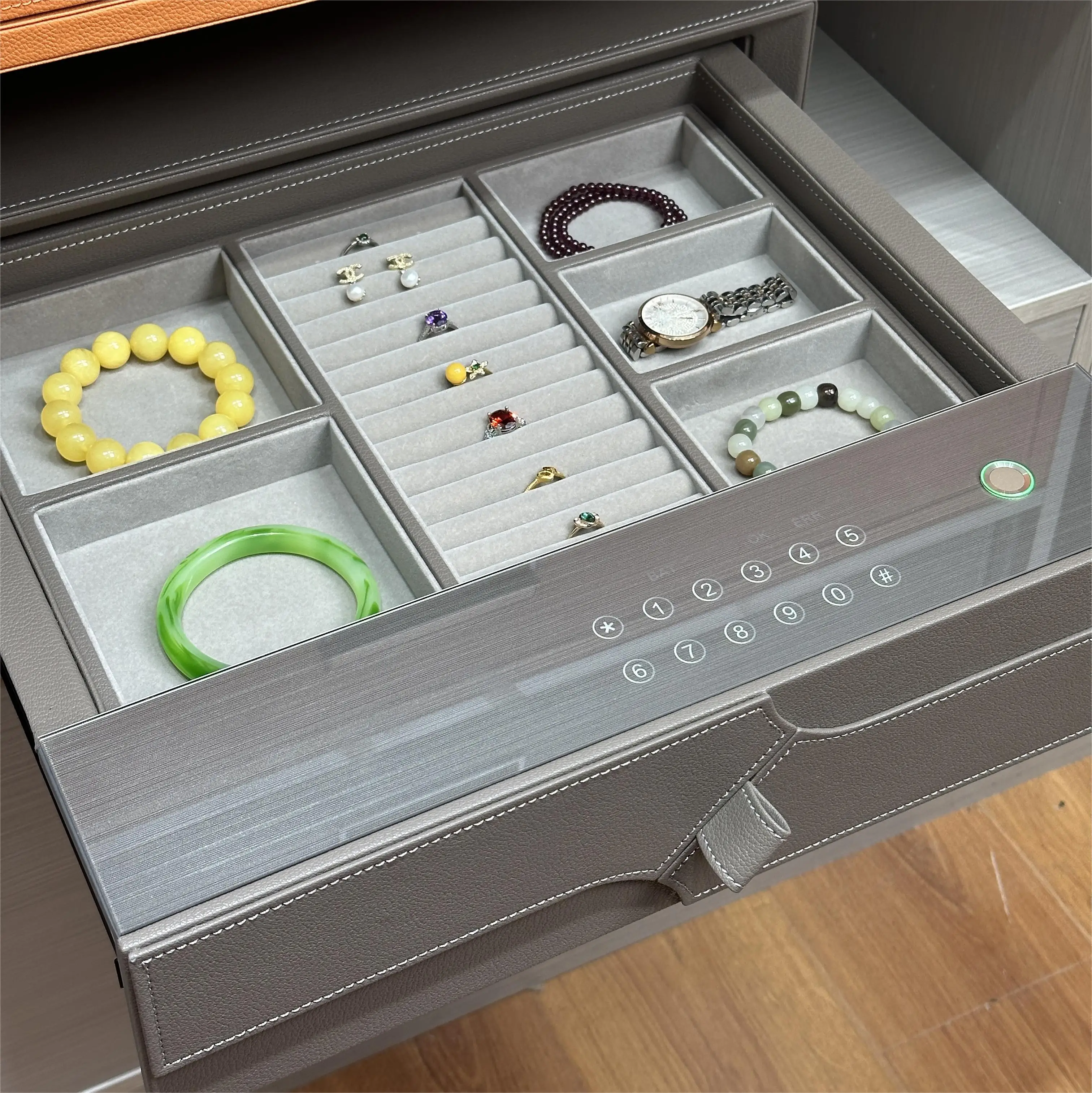 Safe Deposit Box New leather Crystal password drawer smart drawer safe home storage fingerprint password drawer Jewelry box