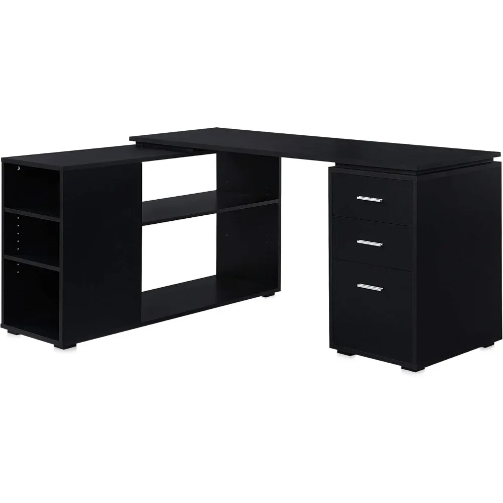 

L Shaped Computer Desk, 60” Study Writing Table Home Office Desk Morden Corner Workstation Setup with Adjustable Storage Shelves