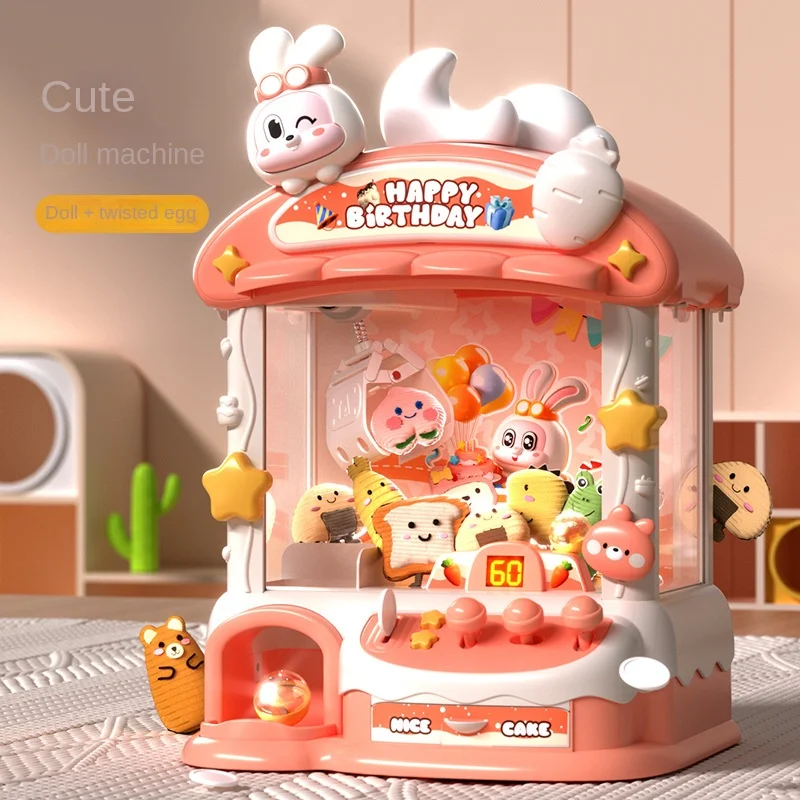 Automatic Doll Machine Toy for Kids Mini Cartoon Coin Operated Play Game Claw Crane Machines with Light Music Children Toy Gifts