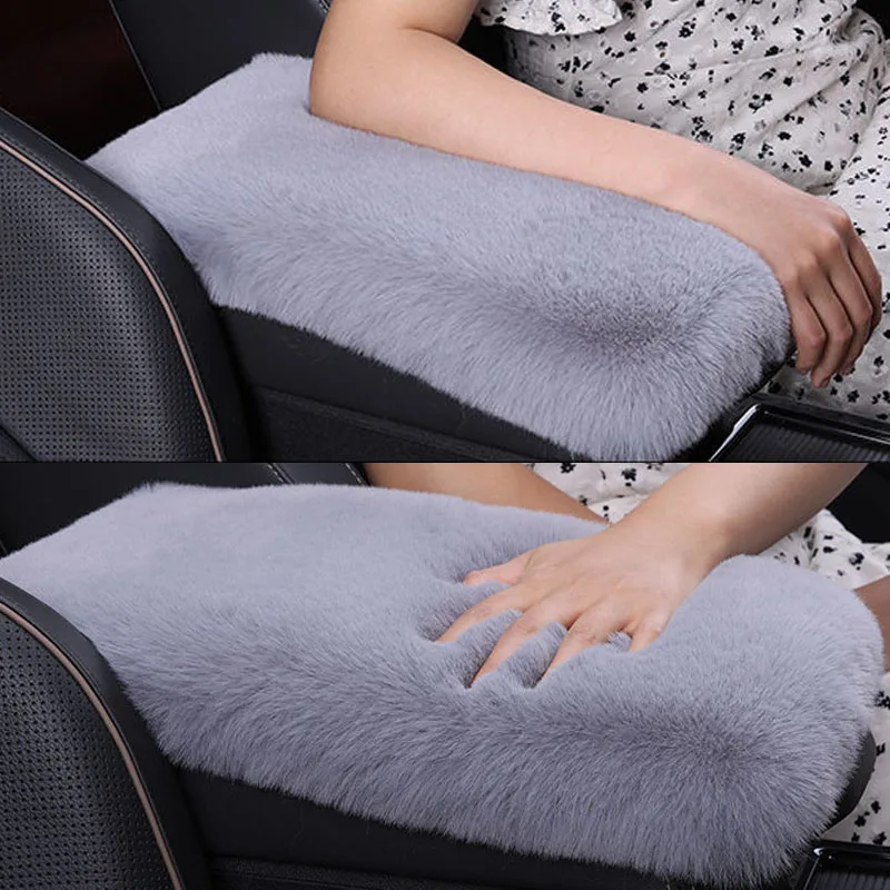 Universal Soft Furry Plush Armrest Box Pads Cover Center Console Polyester Armrest Pad Cushion Winter Car Interior Accessories