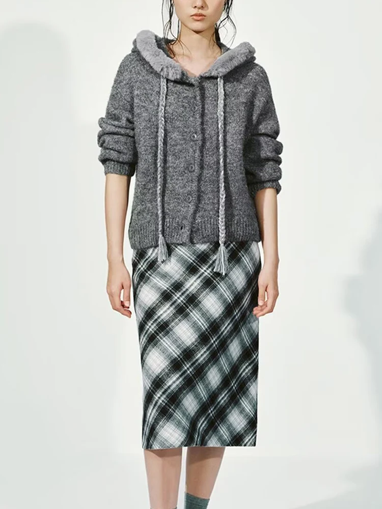 

European and American style autumn/winter new arrivals women's clothing plush hooded braided rope tassel knitted cardigan