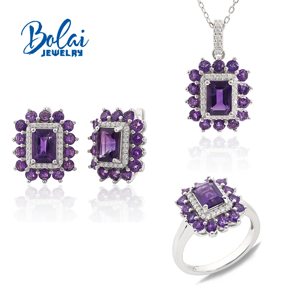 New Luxury Natural amethyst 925 sterling silver ring earrings pendant necklace fine jewelry for women's engagement gifts