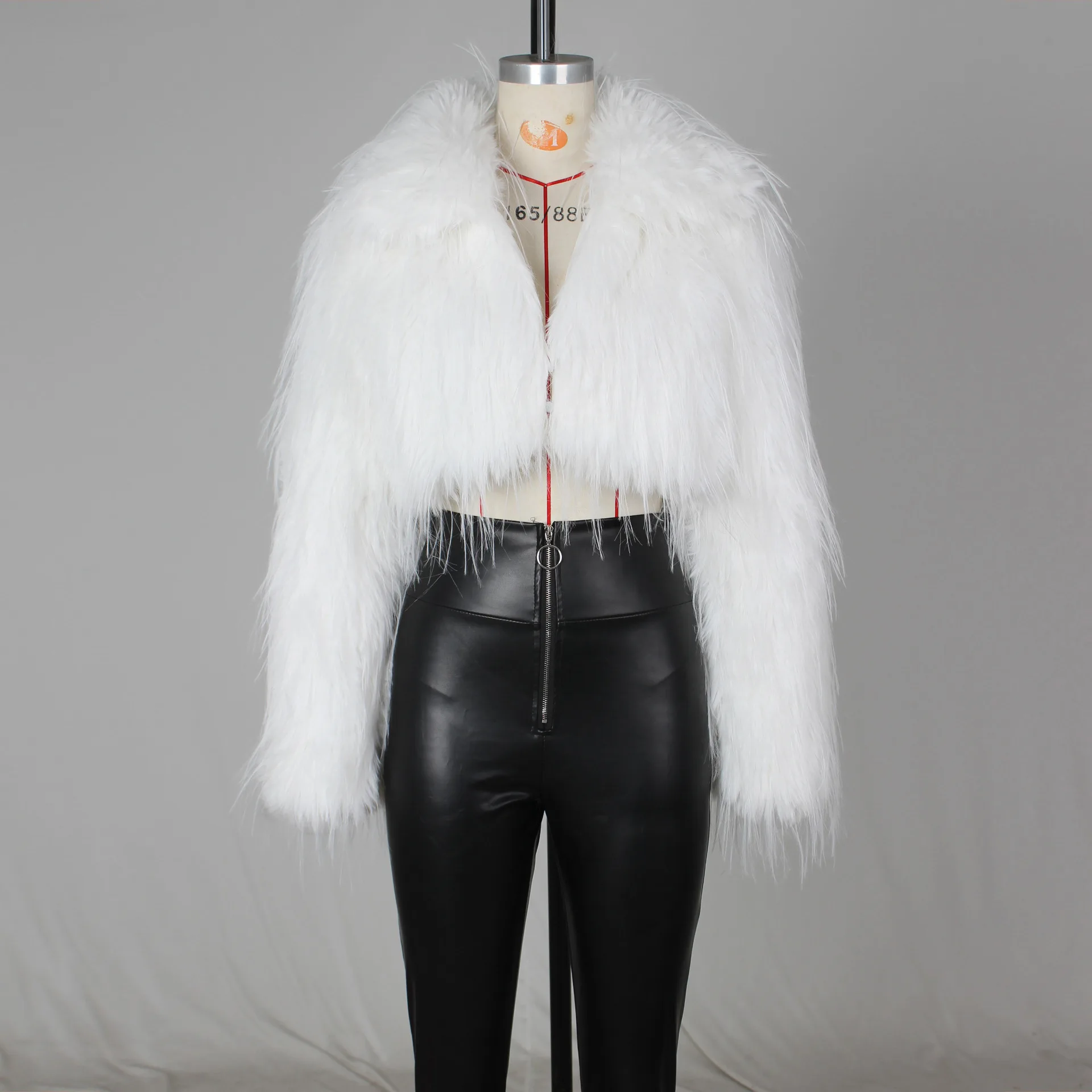 Sexy Soild Faux Fur Short Jacket 2024 Spring Fashion Long Sleeve Turn-down Collar Coat Elegant Party Evening Clubwear
