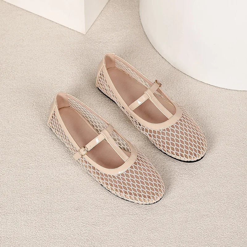 

Elegant Brand Designer Luxury Mary Janes Women Mesh Ballet Flats Comfortable Round Toe Breathable Casual Walking Shoes Commuting