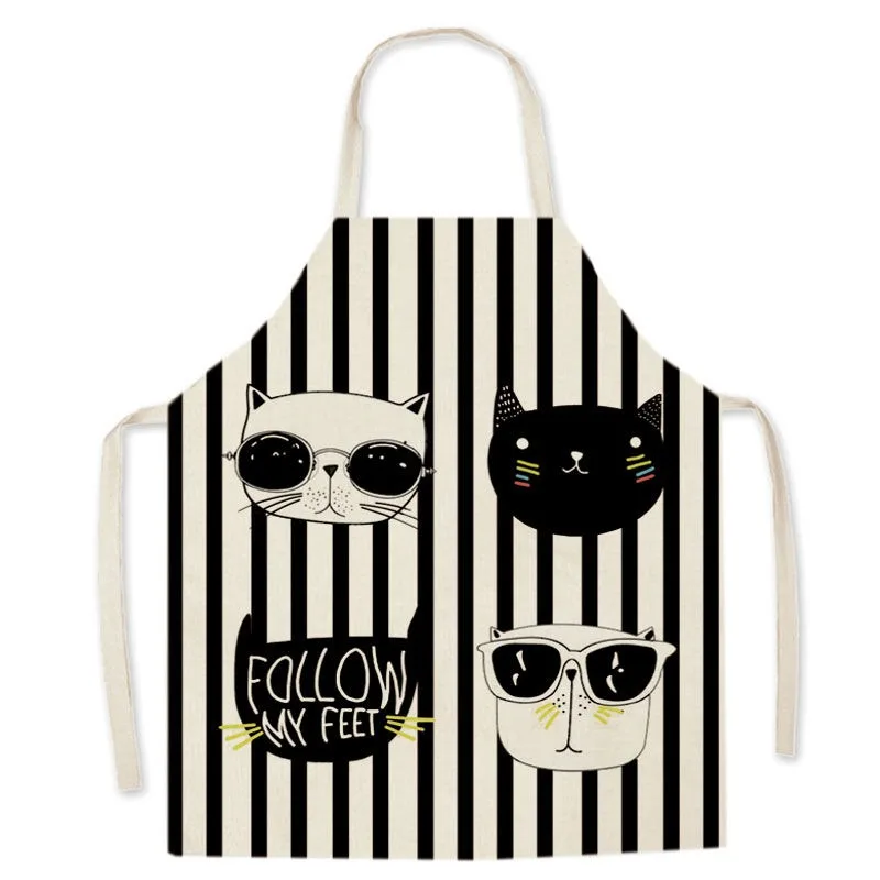 Kitchen cooking baking anti-fouling bib simple cute cat linen apron home cleaning sleeveless apron 68x55cm