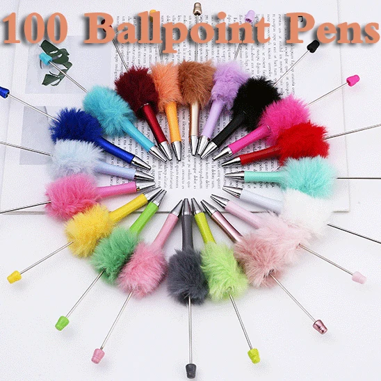 

100Pcs Plush Beaded Pen Bead DIY Pen Plastic Beadable Pen Bead Pen School Office Writing Supplies Stationery Wedding Gift