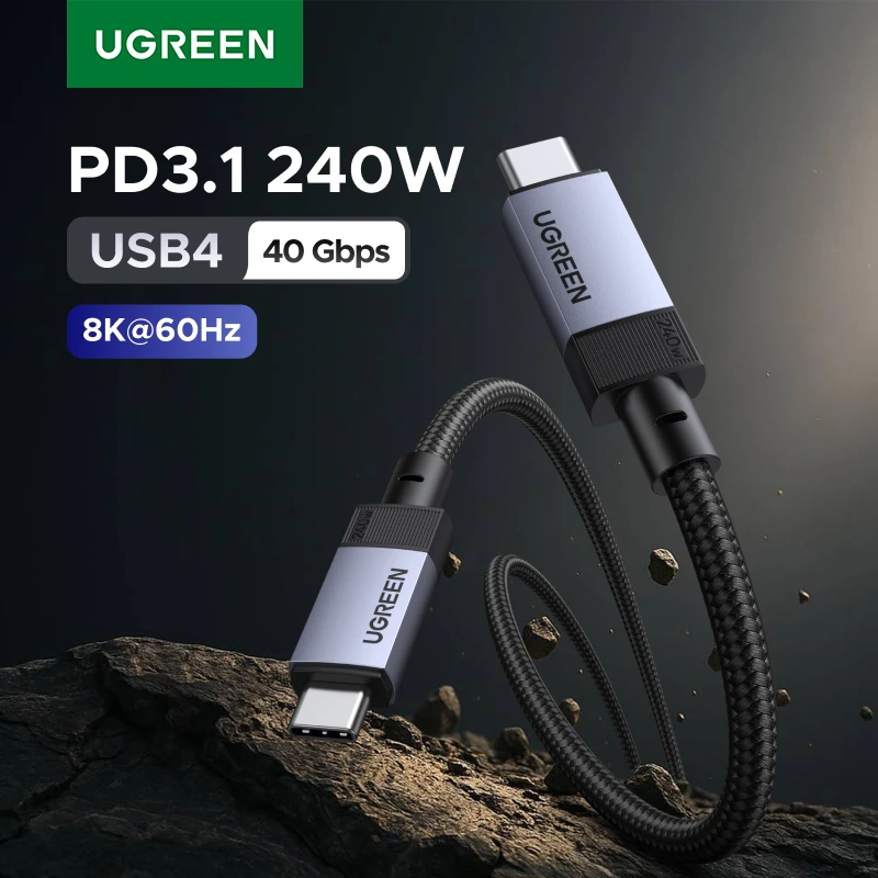 

Кабель UGREEN USB4 40 Гбит/с USB-C с быстрой зарядкой PD3.1 240 Вт, 8K60Гц для мониторов Type-C, ноутбуков, MacBook, iPhone 17, Samsung, iPad