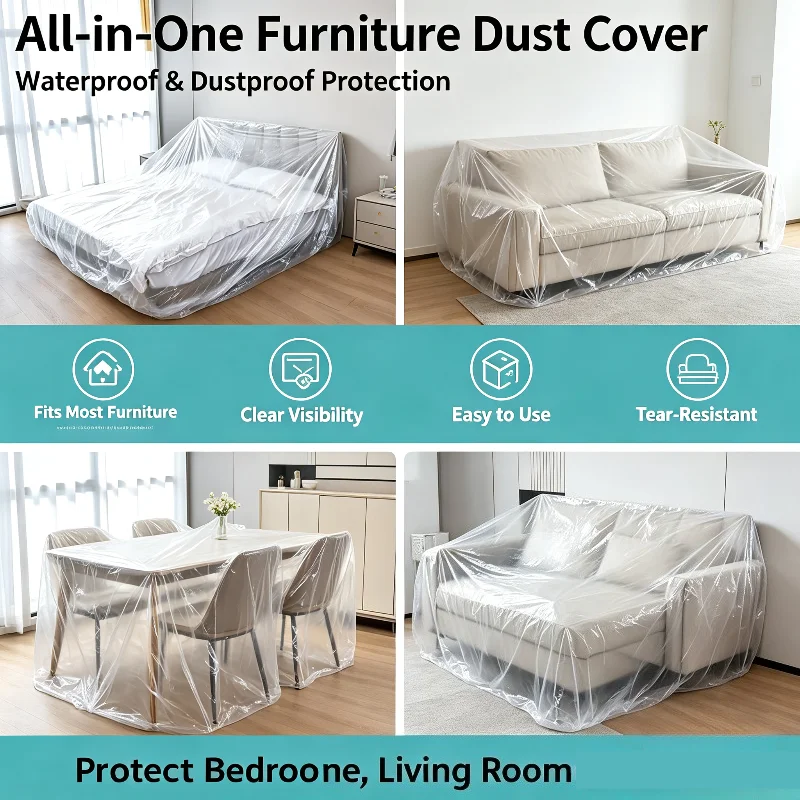 3~10PCs Disposable Extra Large Bed Dust Cover Waterproof Thick Transparent Plastic Furniture Protection Cover Easy Application